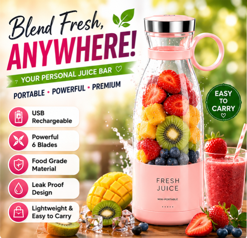 FreshJuice Portable Mini Blender Bottle – USB Rechargeable Smoothie Maker