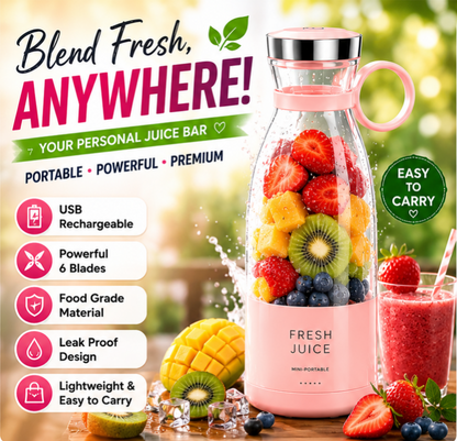 FreshJuice Portable Mini Blender Bottle – USB Rechargeable Smoothie Maker