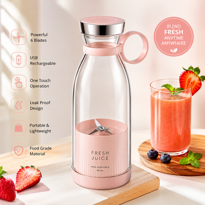 FreshJuice Portable Mini Blender Bottle – USB Rechargeable Smoothie Maker